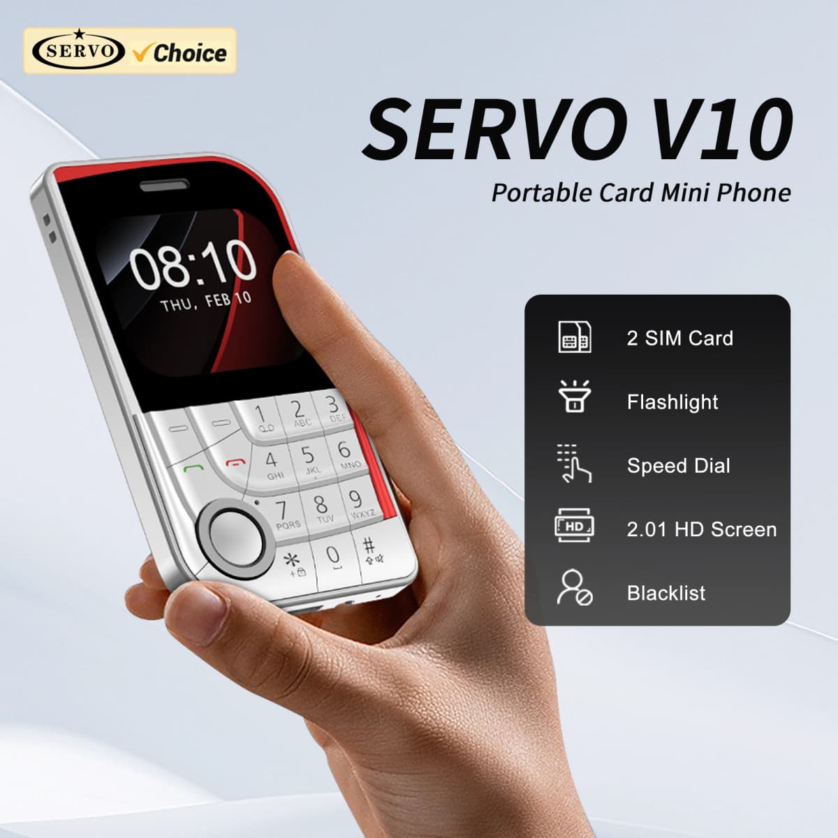 SERVO V10 Card Phone 2.01" Display 2G GSM Dual SIM Standby MP3/MP4 Magic Voice Speed Dial Torch Button Small Cellular Telephones