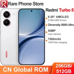 CN Global ROM Redmi Turbo 5 256GB/512GB 6.59" AMOLED Screen Dimensity 8500-Ultra 100W 7560mAh Battery 50MP+20MP Camera