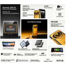 World Premiere DOOGEE S200 X 5G 12GB 512GB Rugged Phone MTK Dimensity 7050 10100mAh battery 33W 6.72” FHD+120Hz IPS screen