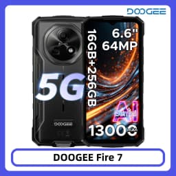 DOOGEE Fire 7 5G Rugged Phone 16GB RAM+256GB ROM 13000mAh Battery Dimensity 6300 Gemini AI 64MP Camera NFC Android 15 Smartphone