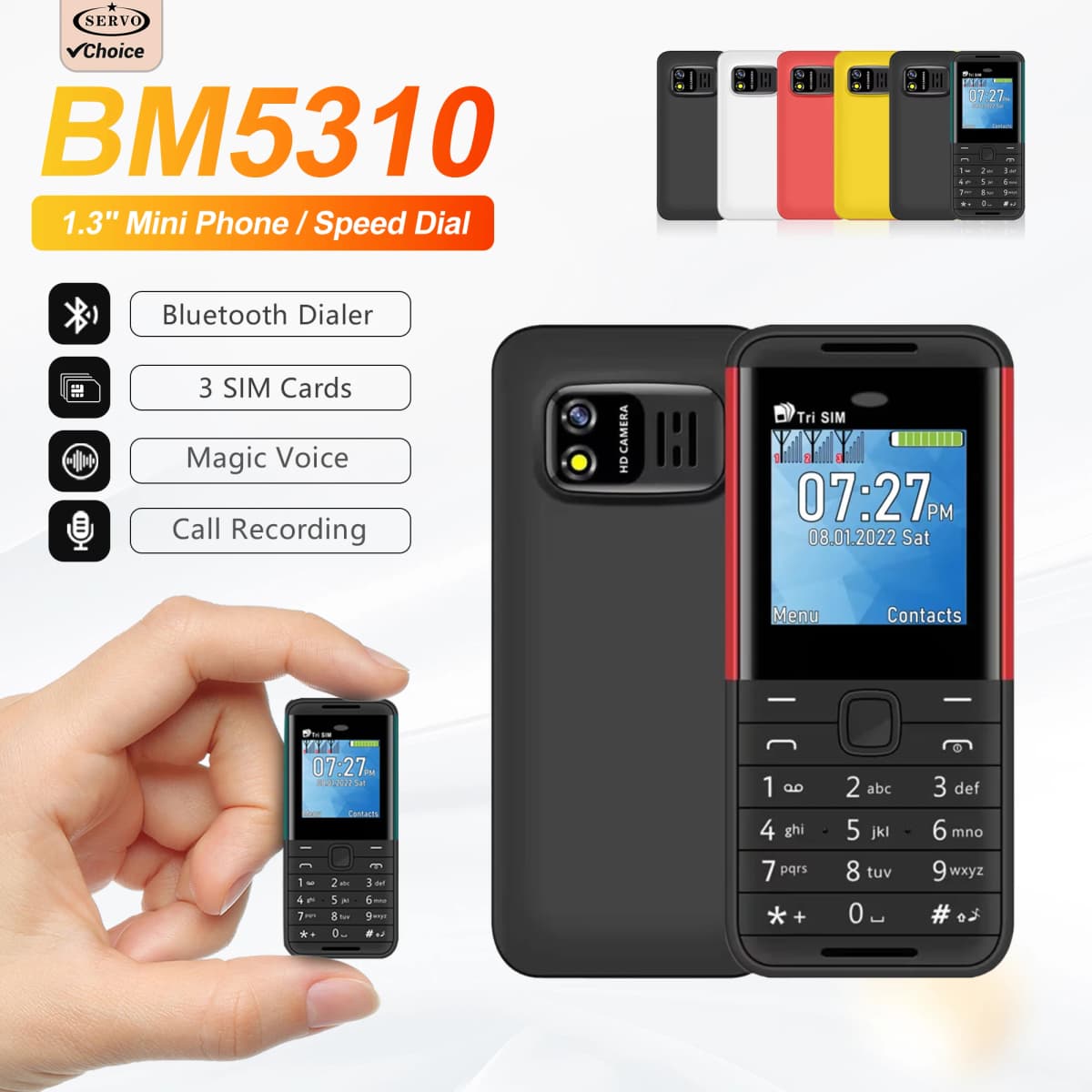 SERVO Mini Button Mobile Phone 3 SIM 3 Standby Bluetooth Dial Speed Dial Magic Voice FM Radio Low Radiation Pocket Feature Phone