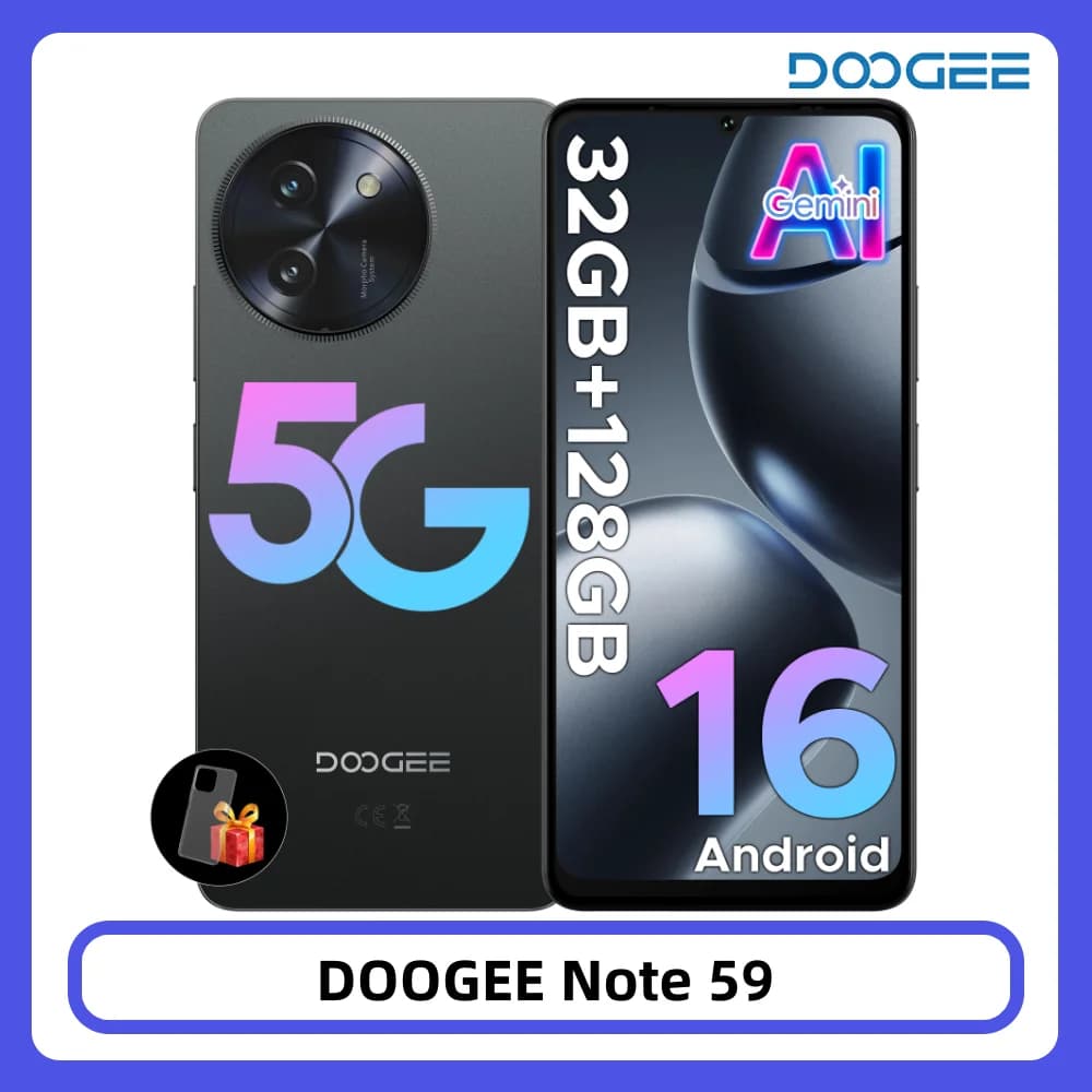 DOOGEE Note 59 5G Smartphone 32GB 128GB 6250mAh Large Battery 6.75" 120Hz UNISOC T8200 Octa Core Android 15 Widevine L1 NFC
