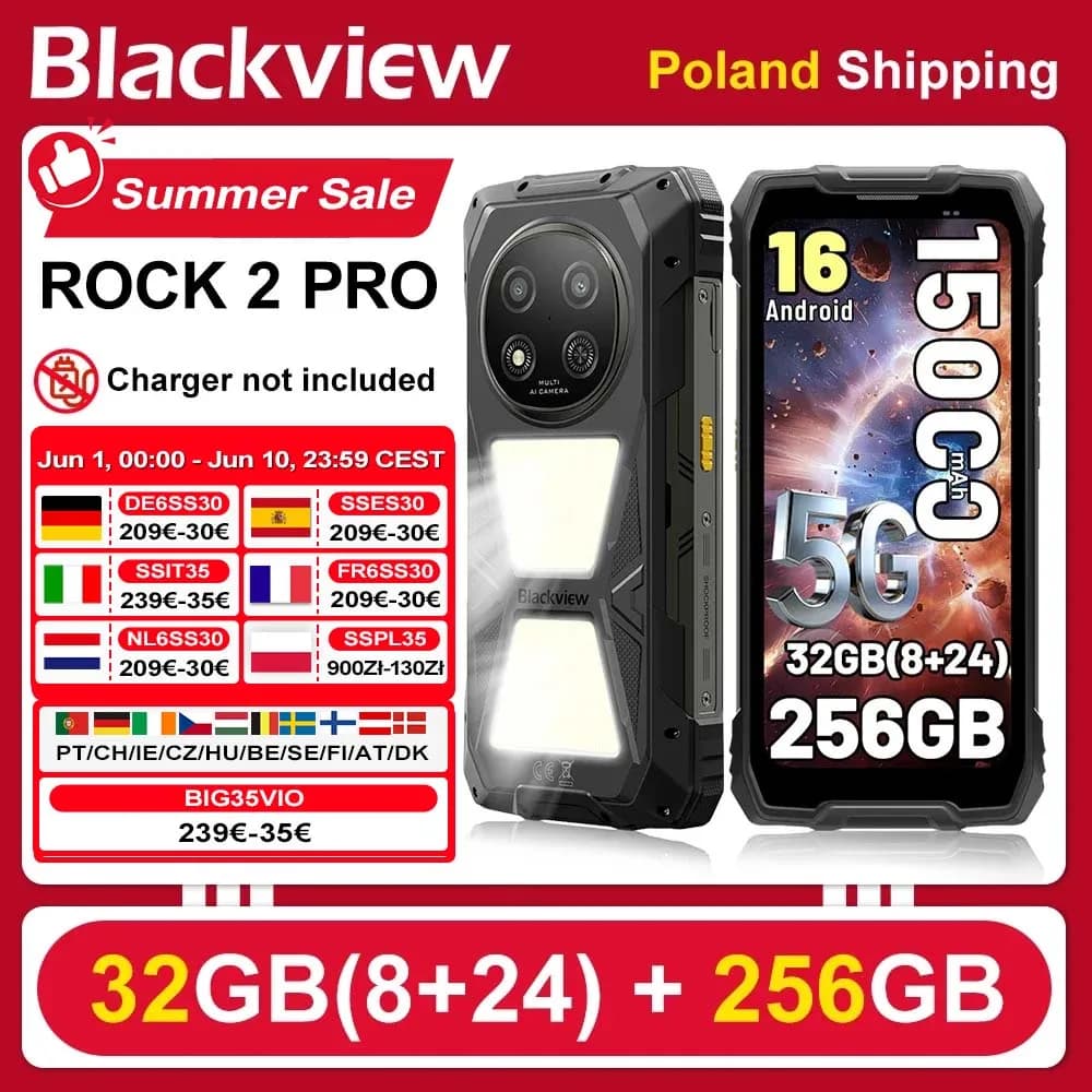 [Shipping From Poland] [No EU Charger] Blackview ROCK 2 Pro Rugged Smartphone 8GB+256GB 6.67 inch IPS Android 16 15000mAh 33W 5G