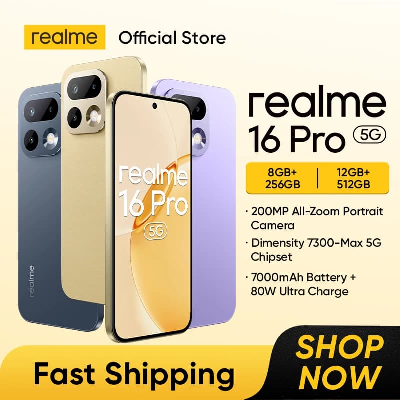 [New Launch] realme 16 Pro 5G Smartphone 200MP Camera 7000mAh Battery 80W Charge 6.78" 144Hz 6500nit AMOLED Display IP69 NFC