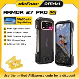 Ulefone Armor 27 Pro 5G Rugged Phone 10600mAh Smartphone 50MP Camera 64MP Night Android 15 Up to 24GB+256GB NFC Waterproof Phone