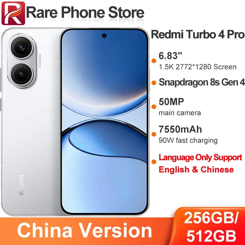 China Version Redmi Turbo 4 Pro 256GB/512GB 6.83 inch 2772x1280 Screen Snapdragon 8s Gen 4 50MP+20MP Camera 90W 7550mAh Battery
