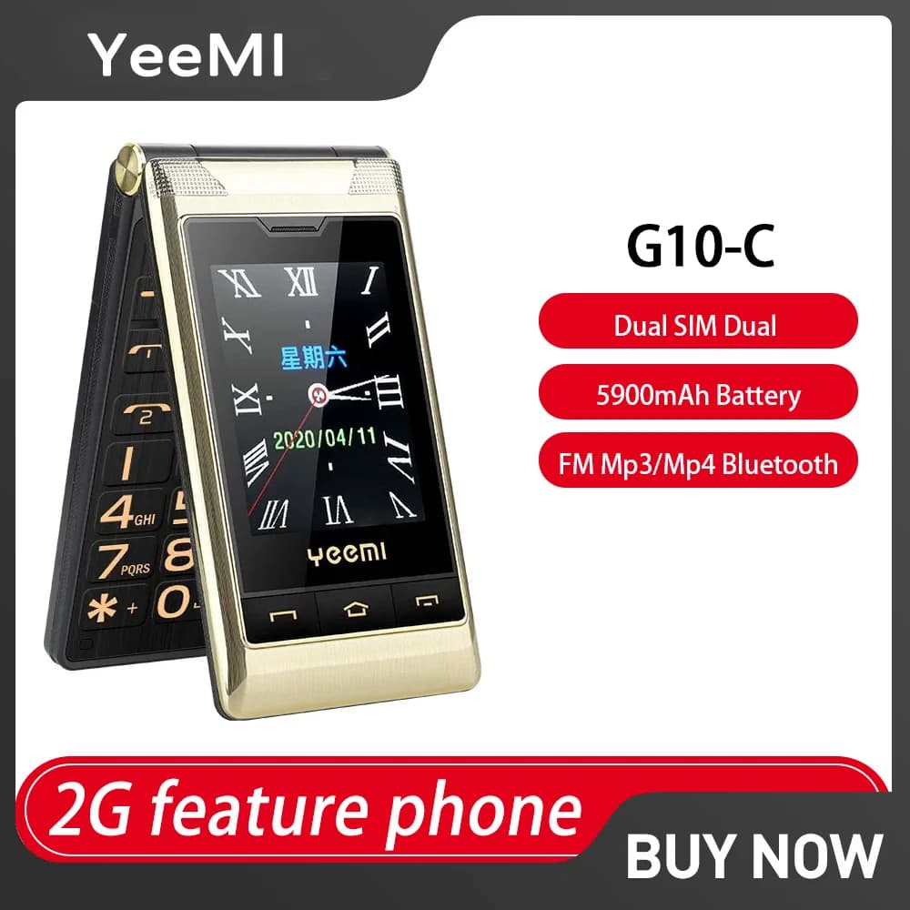 Yeemi G10-C 2G Dual SIM Dual Screen Flip Feature Russian Keyboard 5900mAh Phone Loud Sound for Elder 2.8” FM Mp3/Mp4 BT