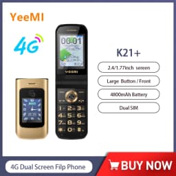 YEEMI K21+ 4G LTE Flip Feature Phone 2.4" Dual SIM  4800mAh Large Button For Elderly Cheap Clamshell Cellphone Russian keyboard