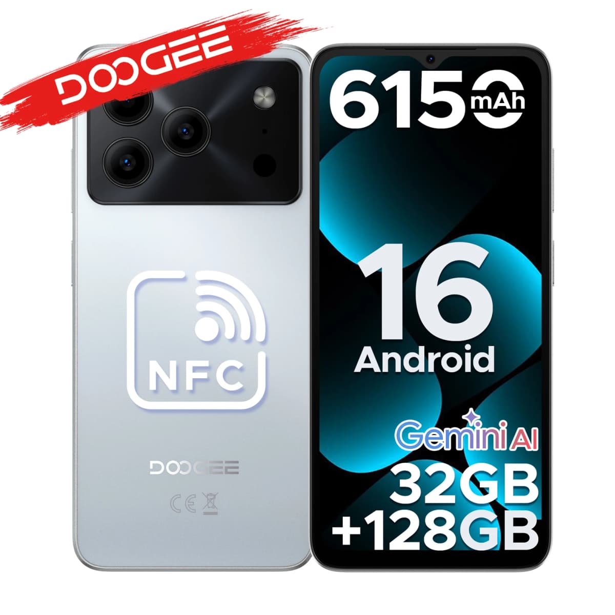 DOOGEE Note56 Pro Android 16 Smartphone Gemini AI 6.56" 6150mAh Battery 32GB RAM(4+28) 128GB ROM Widevine L1 Support Mobilephone