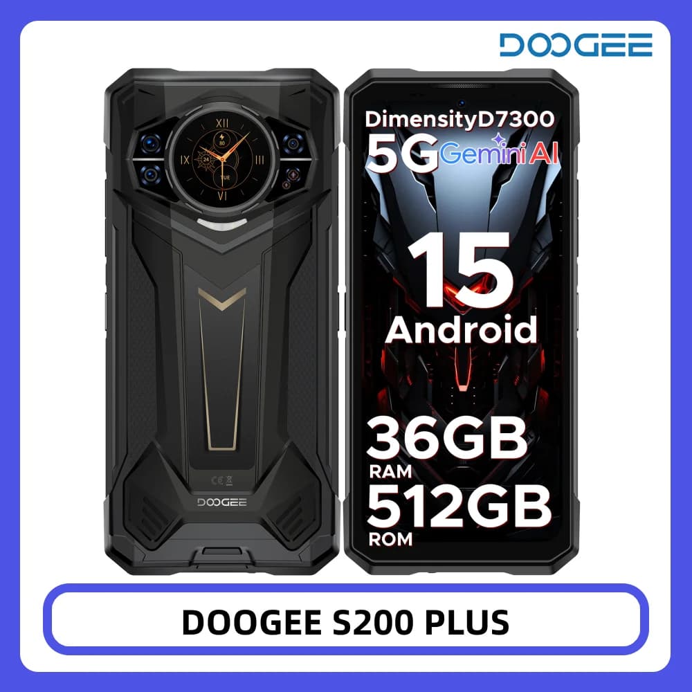 DOOGEE S200 Plus Rugged Phone 36GB RAM + 512GB ROM Dimensity 7300 11000mAh 66W 6.72” 120Hz Dimensity 7300 100MP NFC Smartphone