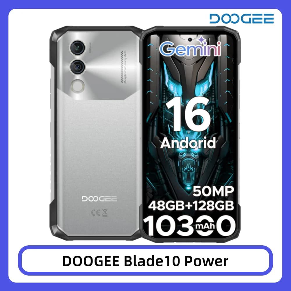 DOOGEE Blade10 Power Rugged Phone 48GB+128GB 6.6” HD+ Display 10300mAh Large Battery 50MP Camera Unisoc T7250 NFC Android 16 Smartphone