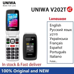 UNIWA V202T 4G VoLTE Phone Double Screen 1450mAh Big Fronts SOS Button Flip Phones Support HAC Russian keyboard Multi language