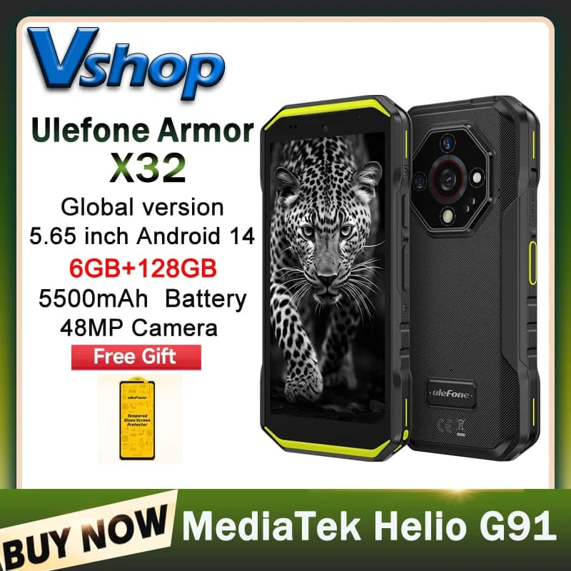 Ulefone Armor X32 Rugged Phone 6GB+128GB Night Vision 5.65 inch Global Version Android 14 MediaTek Helio G91 4G NFC Smartphone