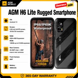 AGM H6 Lite Rugged Smartphone 4GB+128GB 50MP Camera 6.56 "HD+ IPS Display Phone IP68 IP69K 4900mAh NFC Smartphone
