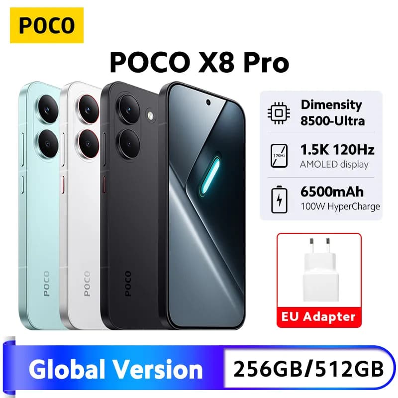 POCO X8 Pro Smartphone Global Version Dimensity 8500-Ultra NFC 6.59'' 1.5K Display 100W HypeCharge 6500mAh 50MP Camera 5G NFC