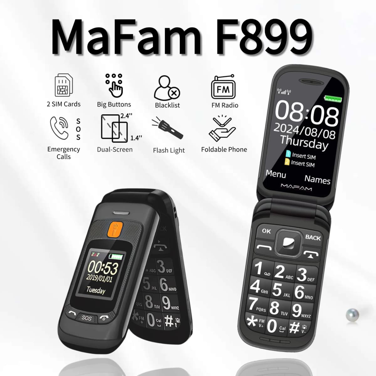 Mafam F899 Small Cover Folded Elderly Mobile Phone For Seniors Dual Display SOS Button Fast Quick Call Anti-Scratch Low Price