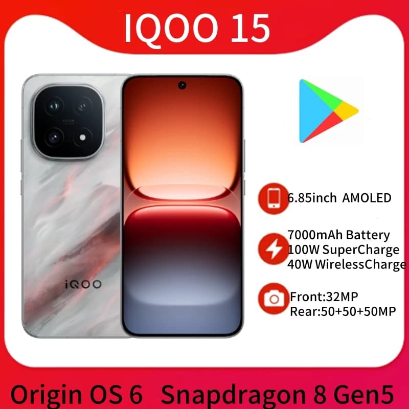 Original IQOO 15 6.85inch AMOLED 144Hz Screen 7000mAh Battery 100W SuperCharge Origin OS6 50MP Main Camera NFC Google Play Store