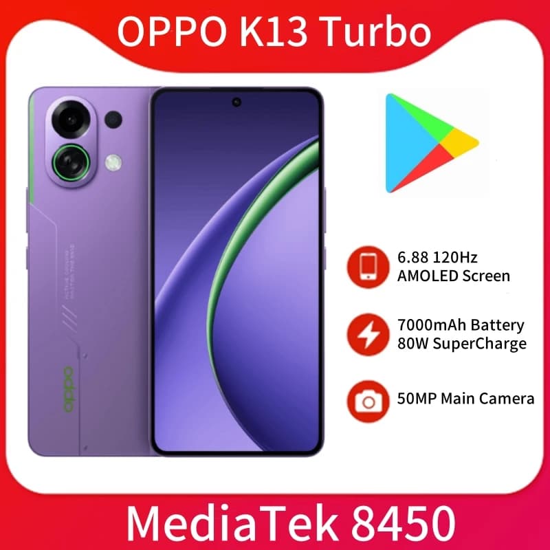 New Original OPPO K13 Turbo 5G 6.8inch AMLED MTK Dimensity8450 50MP Camera 80W SuperVOOC 7000Mah NFC OTA Google Play