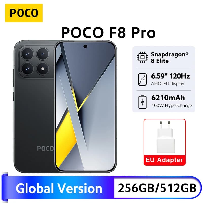 POCO F8 Pro 5G Smartphone Global Version Snapdragon® 8 Elite 6.59" 120Hz AMOLED Display 50MP 6210mAh battery 100W HypeCharge NFC