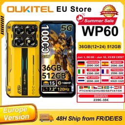 OUKITEL WP60 7.2” HD+ 120Hz Display Smartphone 36GB(12+24) RAM 512GB ROM MTK 7025 5G 10000mAh Rugged Phone 108MP Android 15 NFC