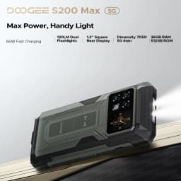 DOOGEE S200 Max Rugged Phone 36GB+512GB 22000mAh 66W Dual-LED Flashlight 1.32" Rear Display Dimensity 7050 108MP NFC Smartphone