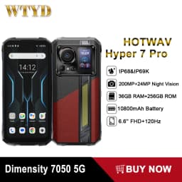 HOTWAV Hyper 7 Pro Rugged Phone 36GB 256GB Dimensity 7050 5G 200MP Android 14 6.6'' FHD+ 120Hz Smartphone 10800mAh 33W Cellphone