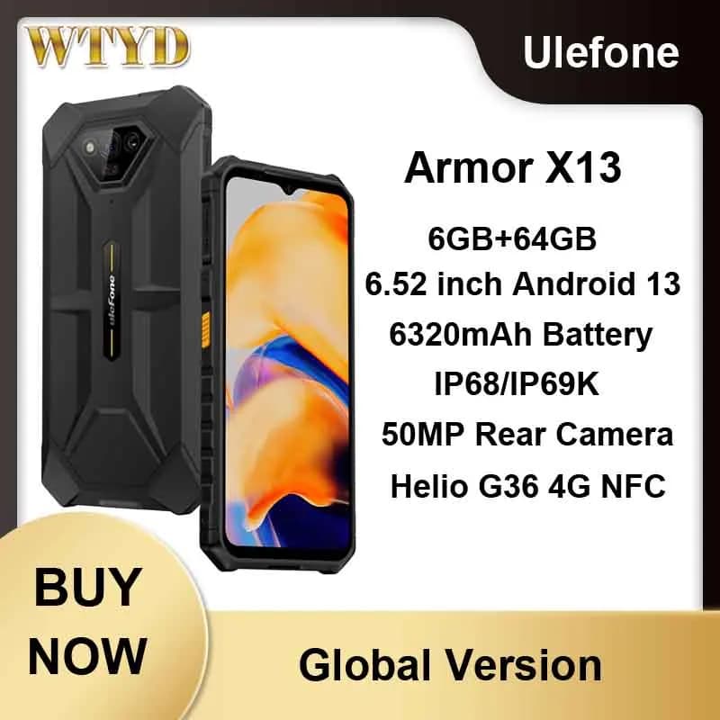 Ulefone Armor X13 Rugged Phone 6GB+64GB 6.52 inch Android 13 Helio G36 Octa Core 6320mAh 4G NFC Smartphone Global Version