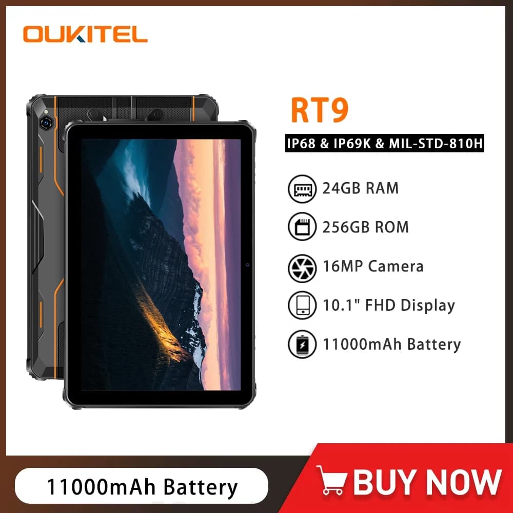 Oukitel RT9 4G Rugged Tablet 10.1" HD Display 24GB RAM 256GB Waterproof Tablet 11000mAh Battery Android 14.0 Tablet PC