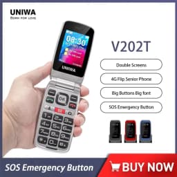 UNIWA V202T 4G Flip Senior Phone 2.4 Inch Dual Screen Emergency Call Button Feature Phone 1450mAh Big Push-Button For Elderly