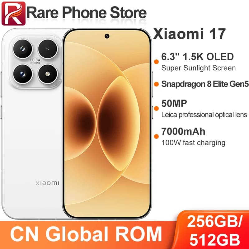 CN Global ROM Xiaomi 17 256GB/512GB 6.3 inch 1.5k OLED Screen Snapdragon 8 Elite Gen 5 50MP+50MP Camera 100W 7000mAh Battery