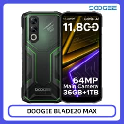 DOOGEE Blade20 Max Rugged Phone 36GB+1TB Gemini AI 6.6" 120Hz Display 11800mAh Battery Android 15 Helio G100 64MP Camera NFC Smartphone