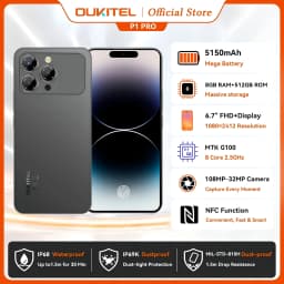 OUKITEL P1 PRO Smartphone 6.7" FHD+ AMOLED 120Hz Display 24GB+512GB Android Mobile Phone 5150mAh Battery 50MP Camera Helio G100