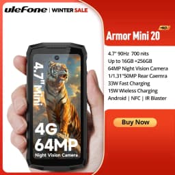 Ulefone Armor Mini 20 4G 4.7" Rugged Phone 64MP Night Camera Android 14 Smartphone 6200mAh Mobile Phone NFC 16GB+256GB 33W G99