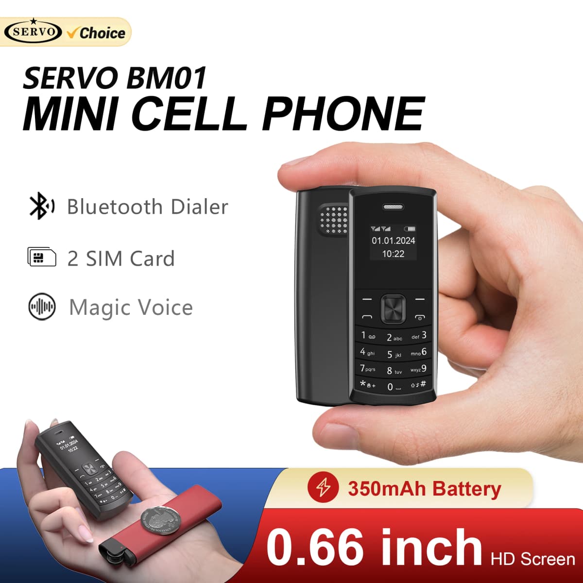 SERVO BM01 New Mini Mobile Phone Dual SIM Standby Magic Voice Speed Dial Call Recording MP3 Player 2G GSM Tiny Feature Cellphone