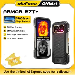 Ulefone Armor 27T 4G 10600mAh Rugged Phone Android 15 Smartphone 24GB +256GB 6.78"FHD+ 120Hz 64MP Night Vision Camera NFC