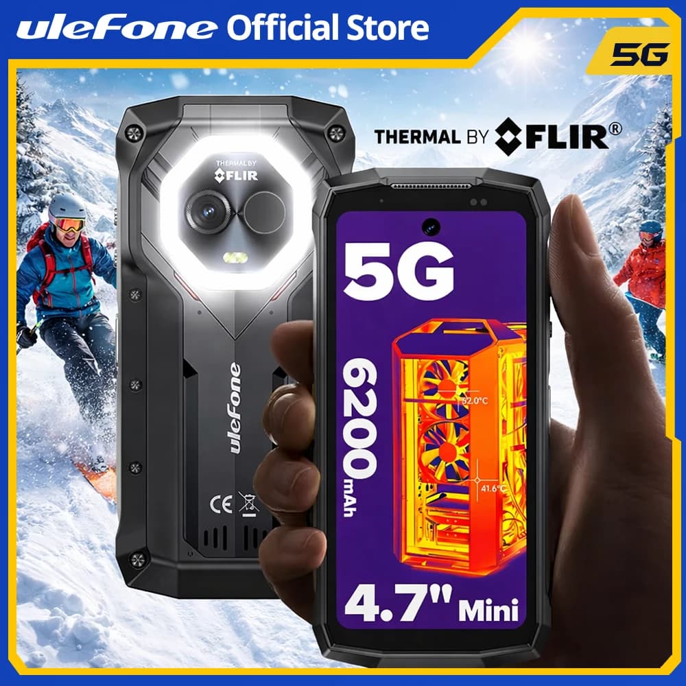 Ulefone Armor Mini 20T Pro 5G 4.7" Display Rugged Phone LED Light Android 14 Smartphone 6200mAh 16GB+256GB 33W Mobile Phone