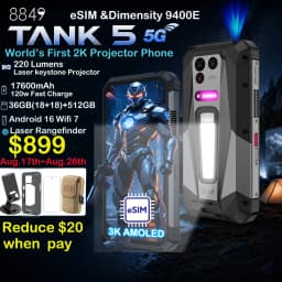 8849 TANK 5 Unihertz 2K Projector Rugged Smartphone eSIM Dimensity 9400e 3K AMOLED 17600mAh 220Lumens 18GB+512GB WiFi 7