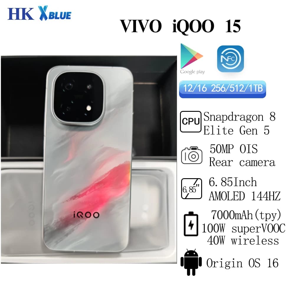 ViVO iQOO 15 Battery 7000mAh 100W SuperVOOC 40W Wireless 6.85 Inch AMOLED 50MP OIS Snapdragon 8 Elite Gen5 IP68 IP69 NFC OTA