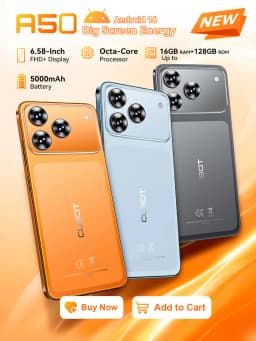 Smartphone Android 16 Cubot A50, 6.58-inch FHD+ Screen, Octa-core, 16GB(6+10) RAM, 128GB ROM, 5000mAh Battery, 48MP+16MP Cam,NFC