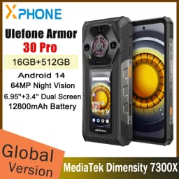 Ulefone Armor 30 Pro 5G Rugged Phone Android 14 Smartphone 6.9" Dual Screen 16GB+512GB MediaTek Dimensity 7300X 12800mAh 64MP