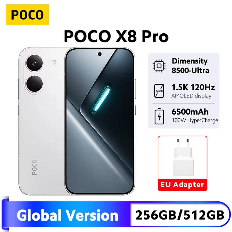 Global Version POCO X8 Pro 5G Smartphone Dimensity 8500-Ultra 6500mAh battery 6.59" 1.5K 120Hz AMOLED display 100W Charging NFC