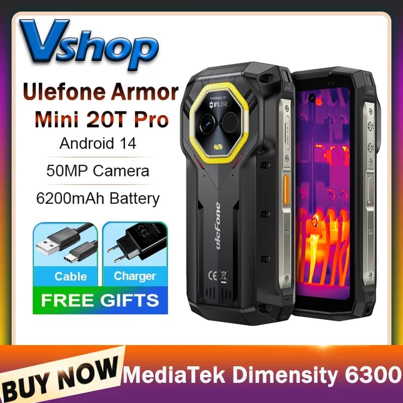 Ulefone Armor Mini 20T Pro Rugged Phone 8GB+256GB 4.7" Display 6200mAh MediaTek Dimensity 6300 Android 14 33W 5G Smartphone