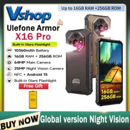Ulefone Armor X16 Pro 5G Rugged Phone 8GB+256GB 120Hz Glare Flashlight 6.56” Android 15 MTK 6300 NFC 10360mAh Battery Smartphone