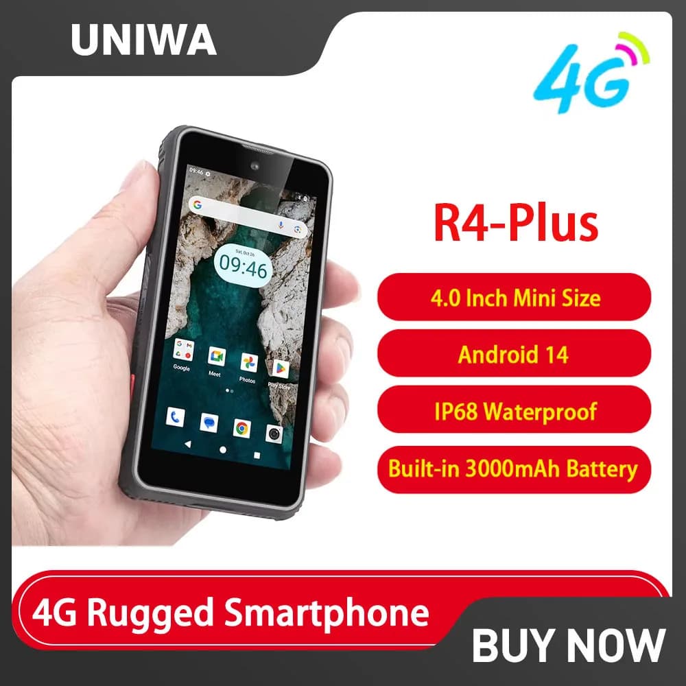 UNIWA R4-Plus Rugged Smartphones 4G Android 14 Octa Core 4GRAM+64GROM 4.0 inch Mobile Phones 3000mAh 16MP NFC CellPhone Cheap