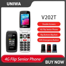 UNIWA V202T 4G Feature Phone Speed Dial Flip Cellphone 1450mAh SOS Big Button Loud Sound for Elderly Russian Keyboard Mobile