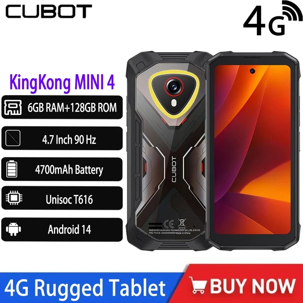 NEW Cubot KingKong MINI 4 Rugged Phone 4.7” Mini Mobile Phones 6GB RAM 128GB ROM 4700mAh 48MP 4G Small Smartphone Android 15 NFC