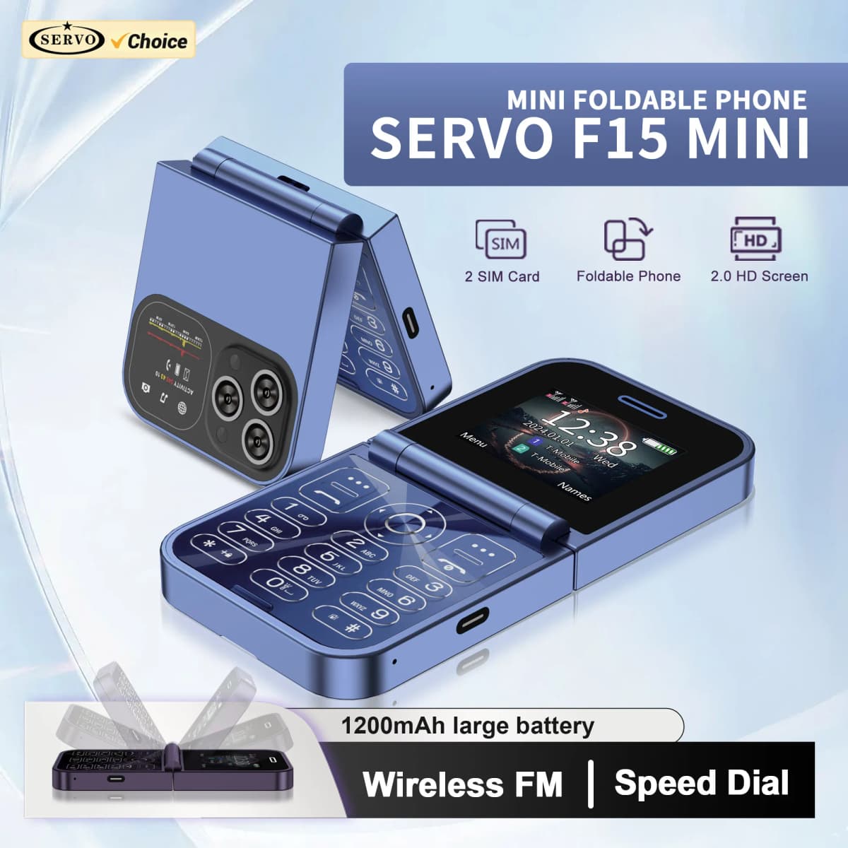 SERVO F15 Mini Flip Mobile Phone 2.0“ Display Dual SIM Card Blacklist Speed Dial Magic Voice 2G GSM Fold Button Small Cellphones