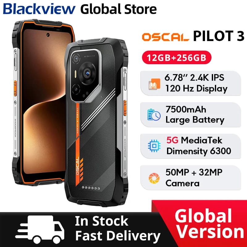 Blackview Oscal PILOT 3 Rugged Phone 5G MediaTek Dimensity 6300 6.78-inch 2.4K IPS 120Hz Display 50MP 7500mAh NFC Cellphone