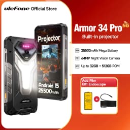 【NEW】Ulefone AI Smartphone Armor 34 Pro 5G 25500mAh Built-in Projector 512GB ROM 120Hz 6.95" NFC Smartphone Mobile Phone