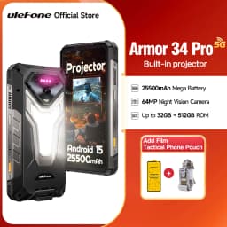 【NEW】Ulefone AI Smartphone Armor 34 Pro 5G 25500mAh Built-in Projector 512GB ROM 120Hz 6.95" NFC Smartphone Mobile Phone
